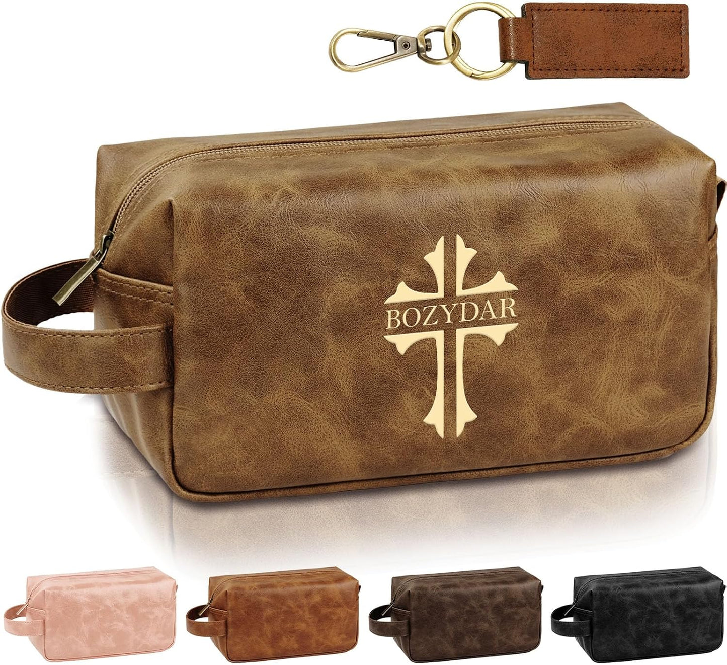 Personalized Leather Toiletry Bag - Custom Travel Shaving Kit for Men | Unique Gift for Husband, Dad, Boyfriend (Yellow Brown)
