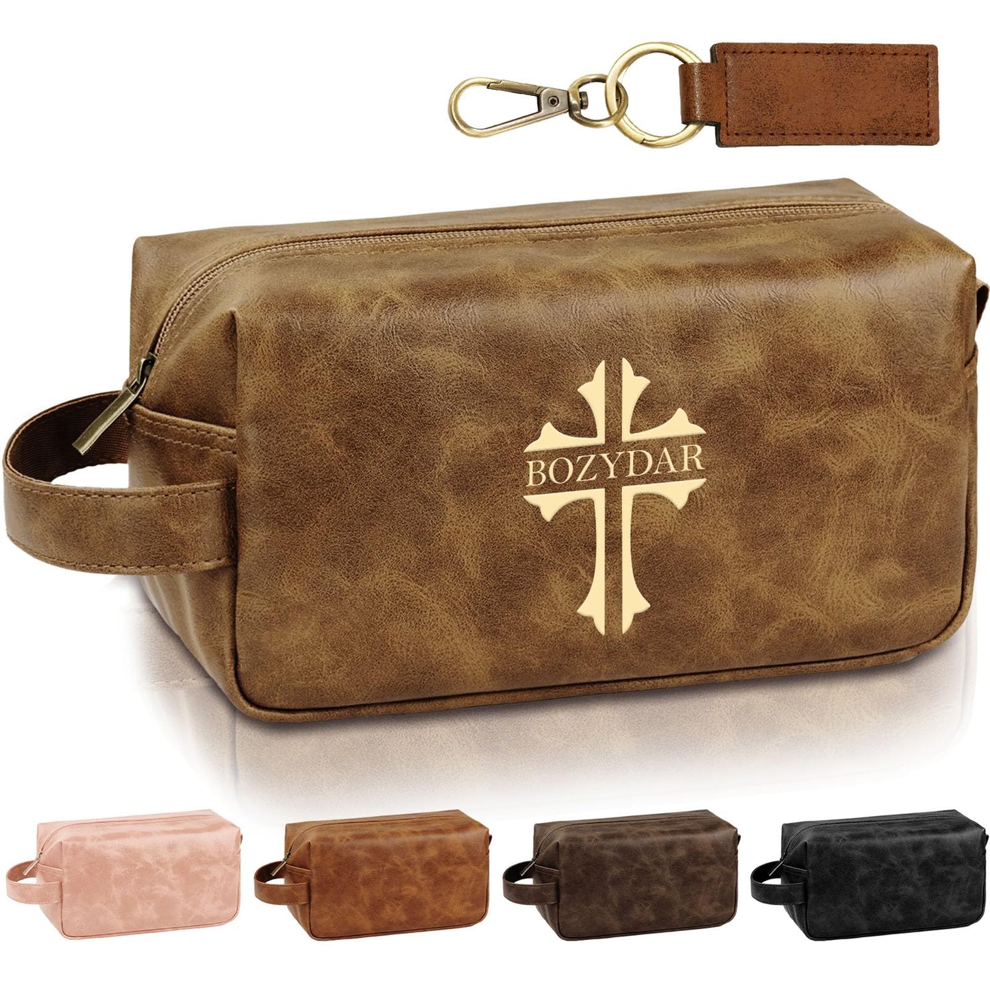 Personalized Leather Toiletry Bag for Men, Custom Travel Shaving Toiletry Bag, Initial Toiletry Kit for Wedding Party, Best Man for Him, Unique Birthday Gift for Husband Dad Boyfriend (Yellow Brown)