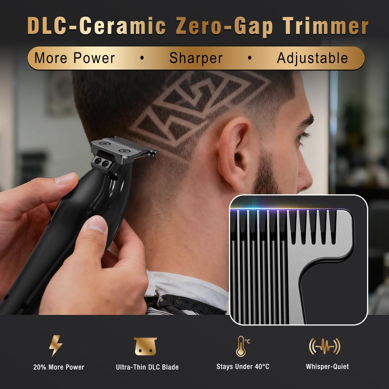 Phantom Professional Hair Clippers for Men, Cordless Barber Clippers & Trimmer Set with Magnetic Levitation Motor (Vector Motor), 13000 RPM DLC Blades, Zero-Gap Trimmer for Fades, Blends & Line Ups