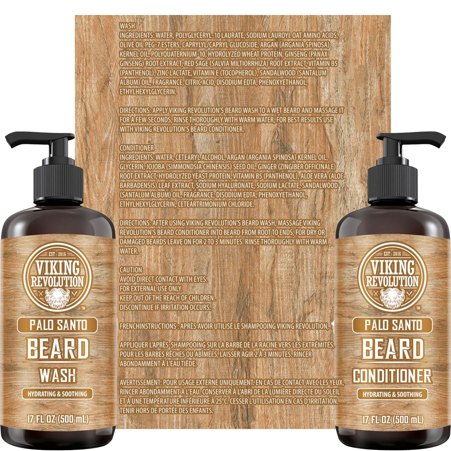 Viking Revolution Beard Wash & Beard Conditioner Set with Palo Santo Scent - Softens and Strengthens for Mens Hygiene Beard Shampoo with Beard Oil (2pack, 17 oz)