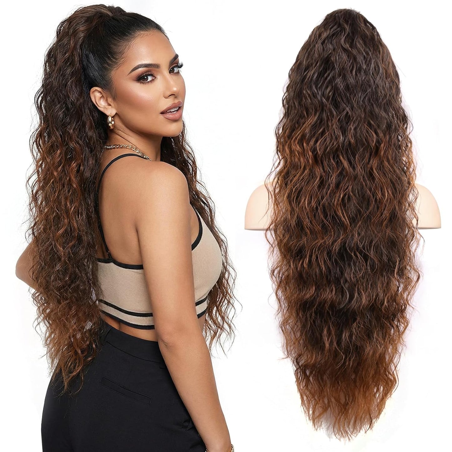 Claw Clip Ponytail Extension - 12 Inch Curly Synthetic Hair Extension | Chocolate Brown