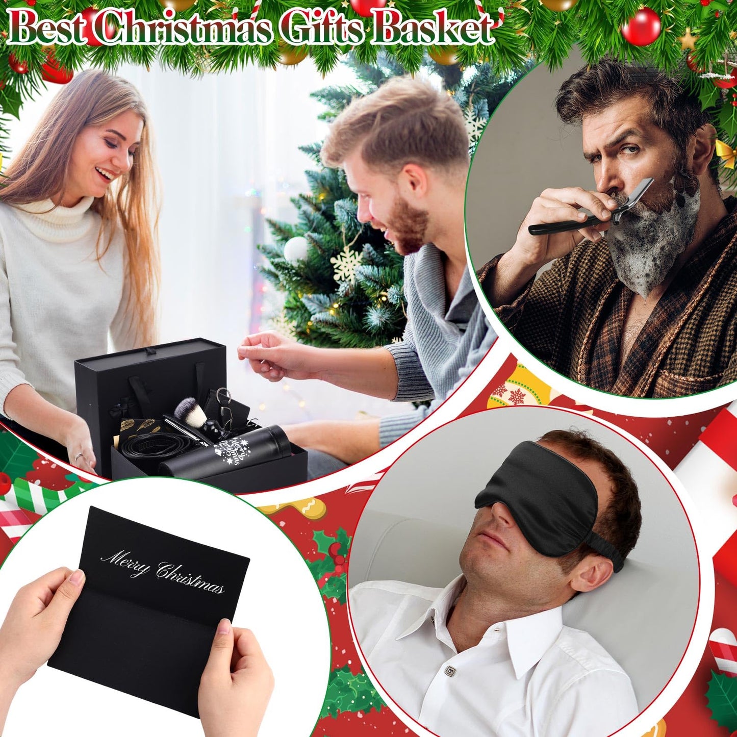 Tioncy 12 Pcs Christmas Men Gift Set Birthday Gifts Baskets with Box Tumbler Bottle Opener Keychain PU Leather Wallet Tie Belt Bag Bracelet Eye Mask Xmas Party Present Box for Dad(Delicate Pattern)