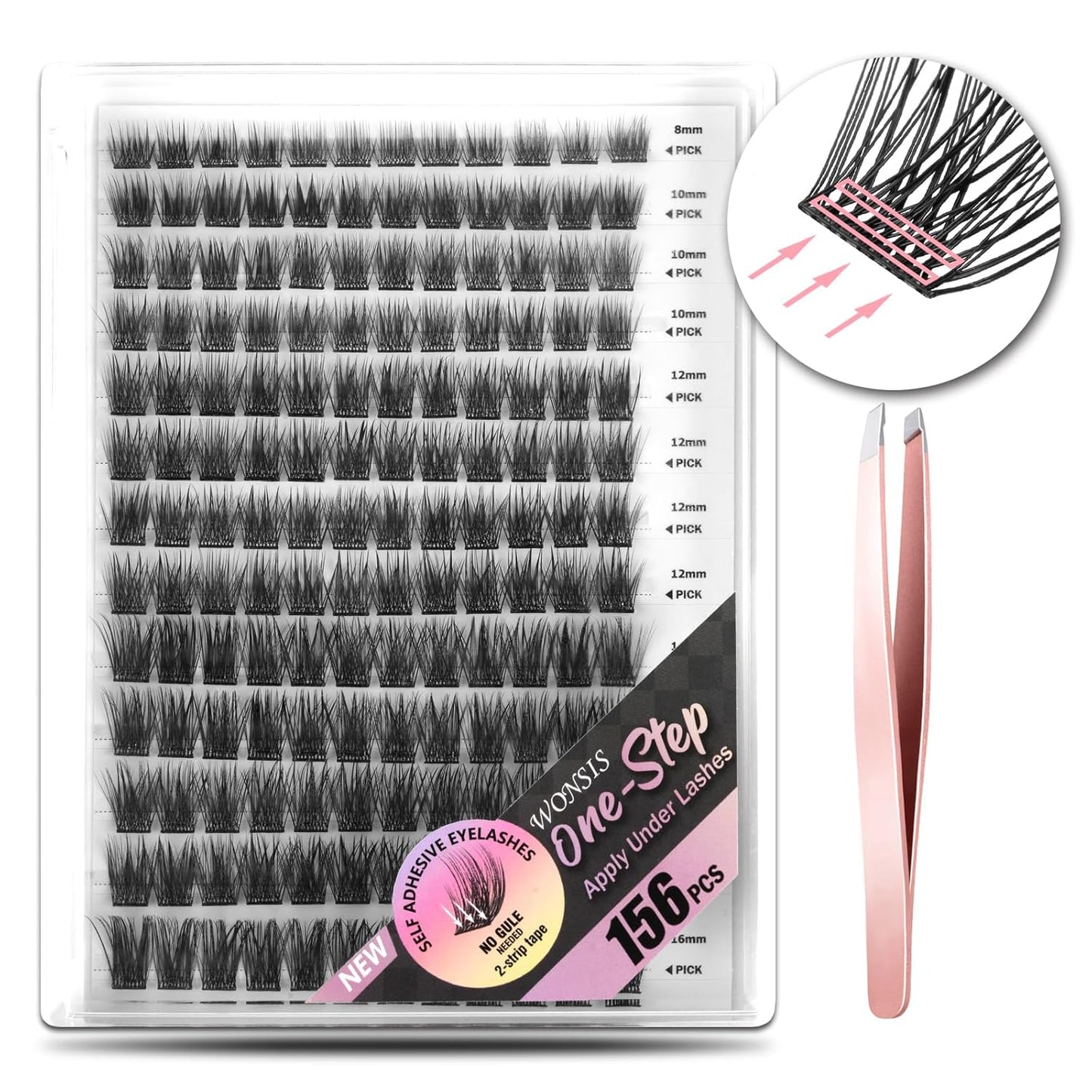 Self-Adhesive Eyelashes - 156 Pcs Pre-Glued Clusters with Invisible Tape | No Glue, Longer Lasting, Volume-Mixed