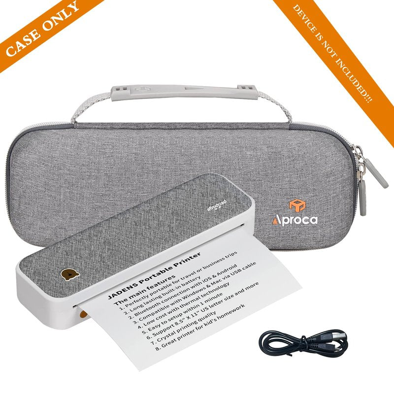 Aproca Portable Printers Case Compatible with TATTMUSE/JADENS/MUNBYN ITP01 Wireless Bluetooth Printer and Accessories, Storage Hard Bag (Case Only)-Grey