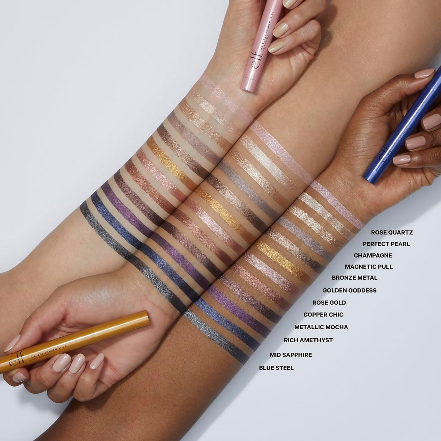 e.l.f. No Budge Shadow Stick - Long-Lasting Cream Eyeshadow in Champagne Crystal | High-Pigment Metallic Finish, Vegan & Cruelty-Free