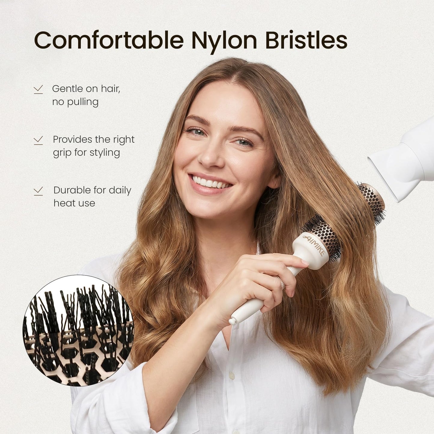 AIMIKE Round Brush for Blow Out, NaturaVol Medium Round Hair Brush for Fine Hair with Nano Thermal Ceramic Tech, for Blow Drying & Styling, Adds Volume & Smoothness (1.7 Inch Barrel, 2.5 Inch Bristle)