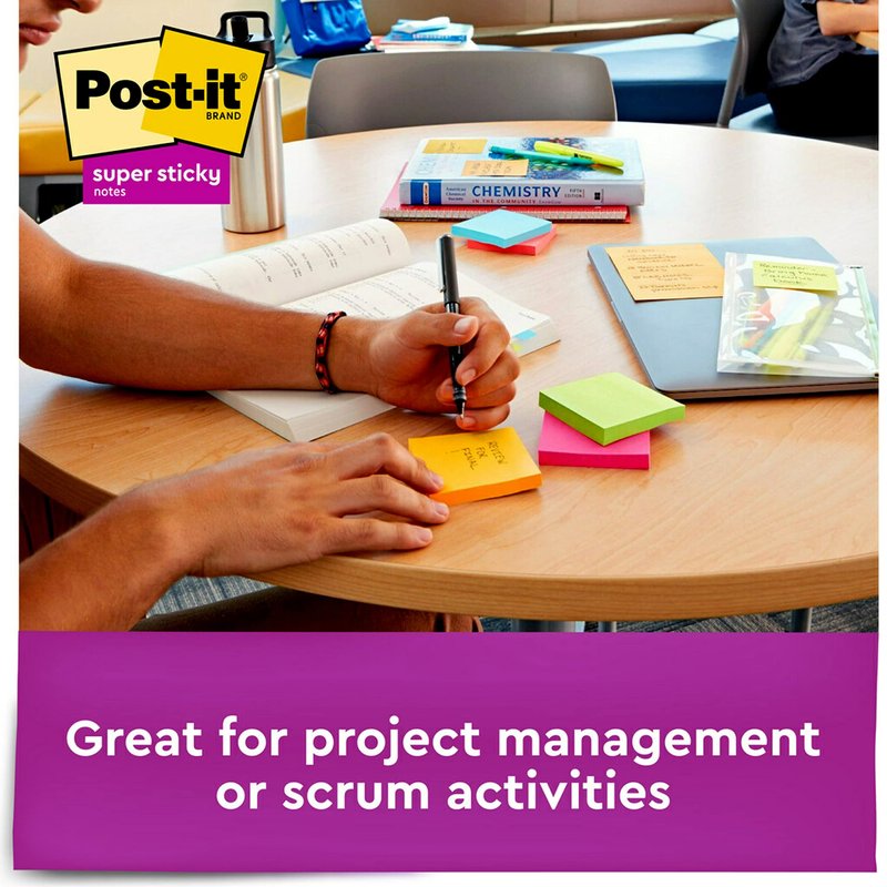 Post-it Super Sticky Notes, 3x3 in, 6 Pads, 2X The Sticking Power, Energy Boost Collection, Bright Colors (Orange, Pink, Blue, Green),Recyclable (654-6SSAU)