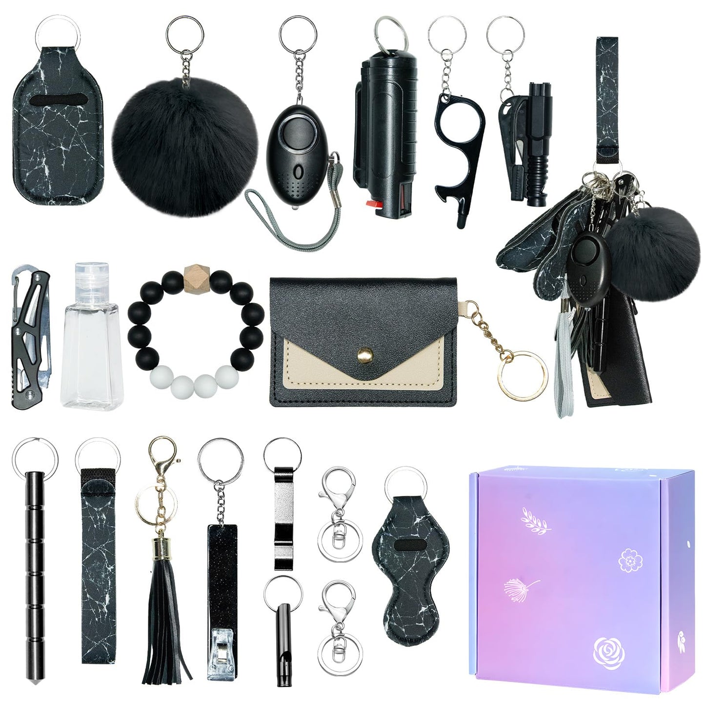 Jsngbse Safety Keychain Set for Women, Safety Keychains for Women Accessories Kit with Card Holder, Bottle Opener