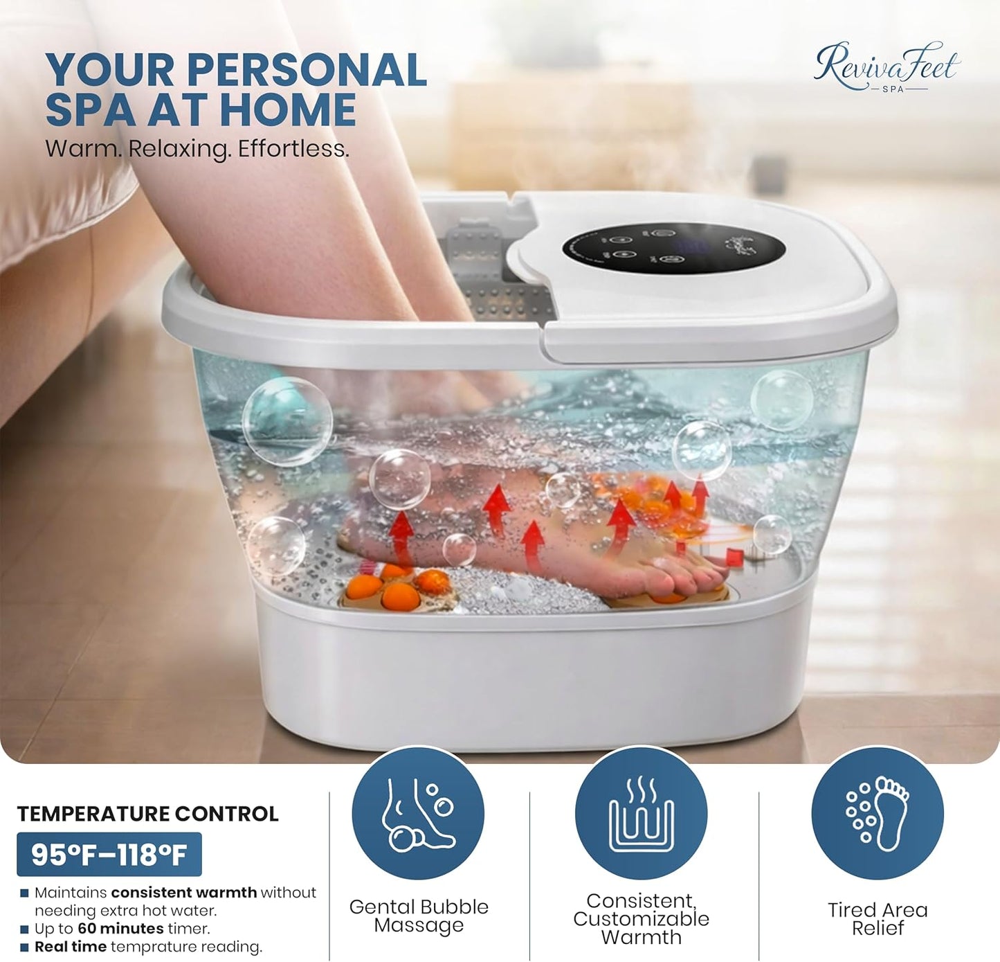 Collapsible Electric Foot Spa - Heated Massage Bath with Bubbles & Temperature Control | 16 Shiatsu Massage Balls, Remote Control