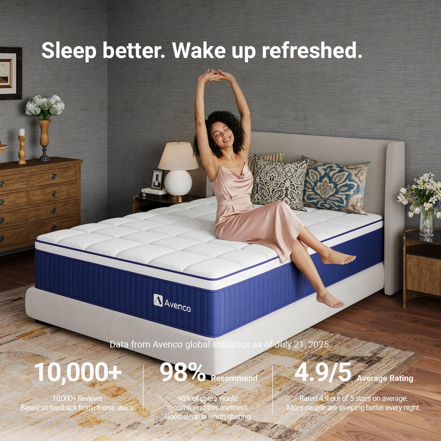 Avenco 14 Inch King Mattress, King Size Hybrid Mattress with Cooling Memory Foam and Smarts Coil Spring, Spinal Alignment & Contour Support, CertiPUR-US Certified, Mattresses in a Box