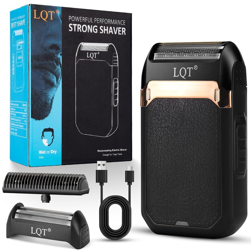 LQTⓇ Mini Foil Shaver, Portable Cordless Electric Shaver for Men, Equipped with a Set of Replacement Heads, USB-C Charging Cable, and Cleaning Brush, Suitable for Travel and Home use (Black)