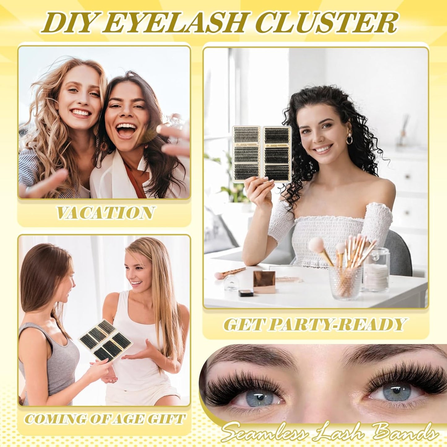 Lash Clusters - 30D to 100D Wispy Eyelash Extensions | DIY Natural Look, 8-16mm, 708 Pcs D Curl