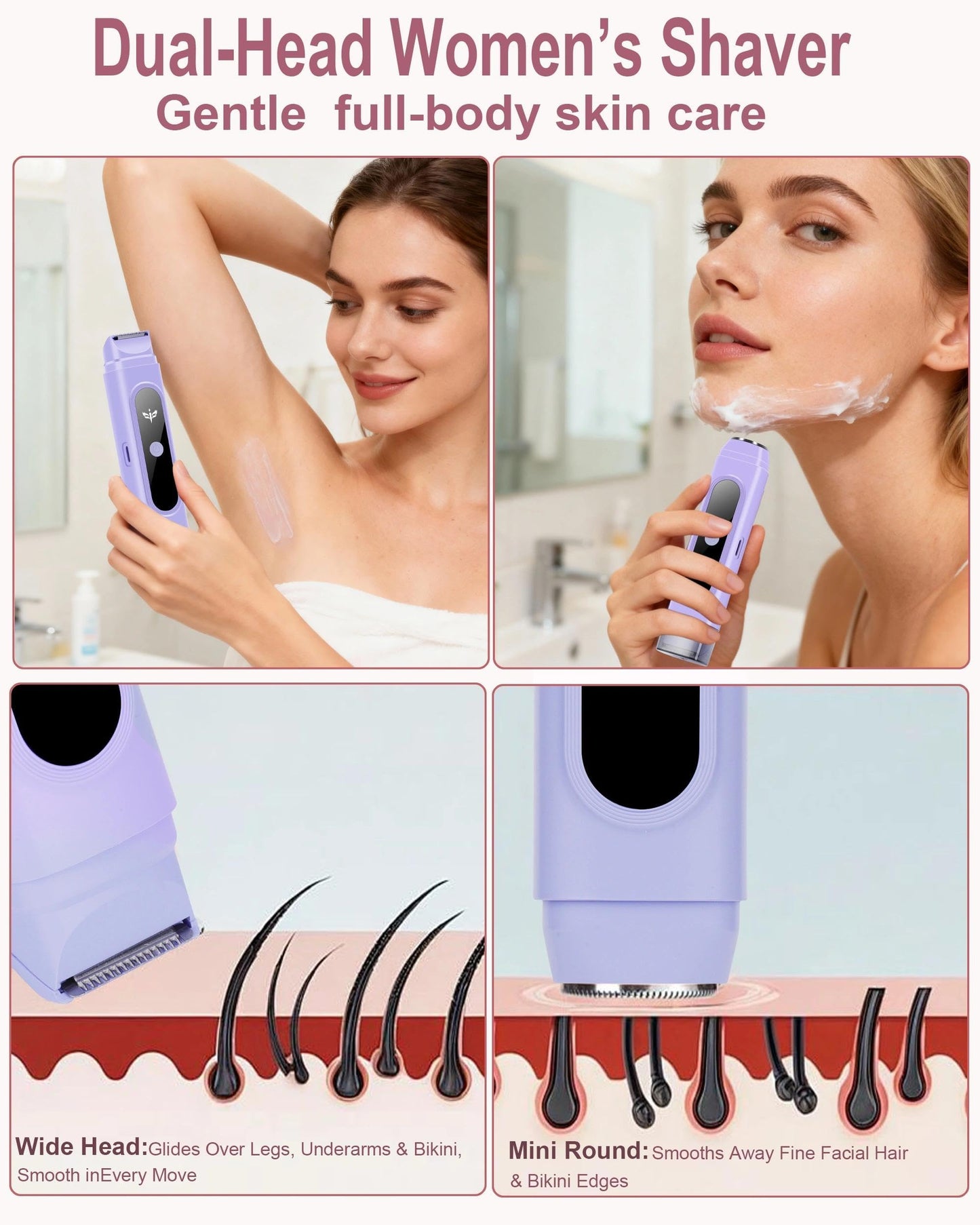 Bikini Trimmer for Women, 2-in-1 Bikini Line & Pubic Hair Trimmer Women, Wet & Dry Electric Razor, Close & Gentle Shaving for Bikini Area, USB Rechargeable