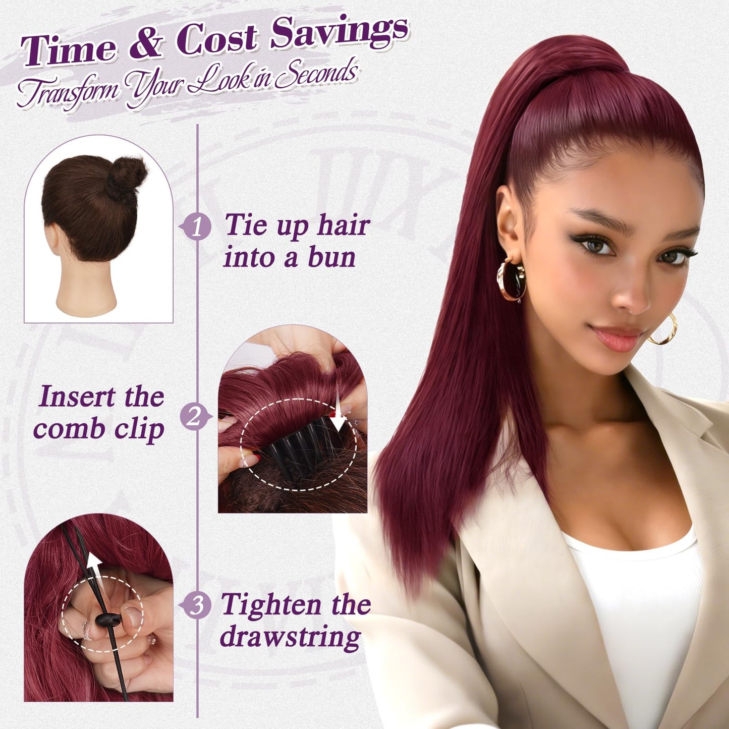 BARSDAR Straight Red Ponytail Extension - 16 Inch Short Straight Red Drawstring Ponytail Extension Natural Soft Synthetic Cheer Posh Pony Tails Hairpieces for Daily Party Cheerleading Competition