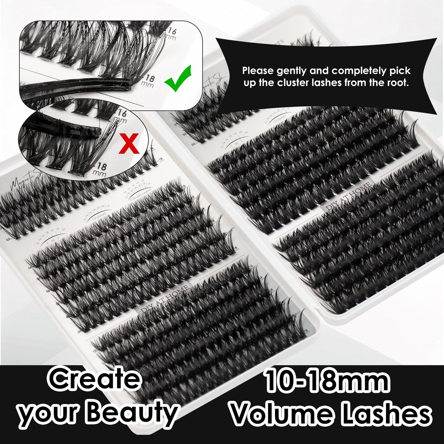 Lash Clusters 564pcs Eyelashes Clusters Extensions Kit DIY Cluster Eyelash Extensions Lash Clusters Kit With Lash Bond and Seal Lash Tweezers 40D+50D+60D+80D+100D+150D