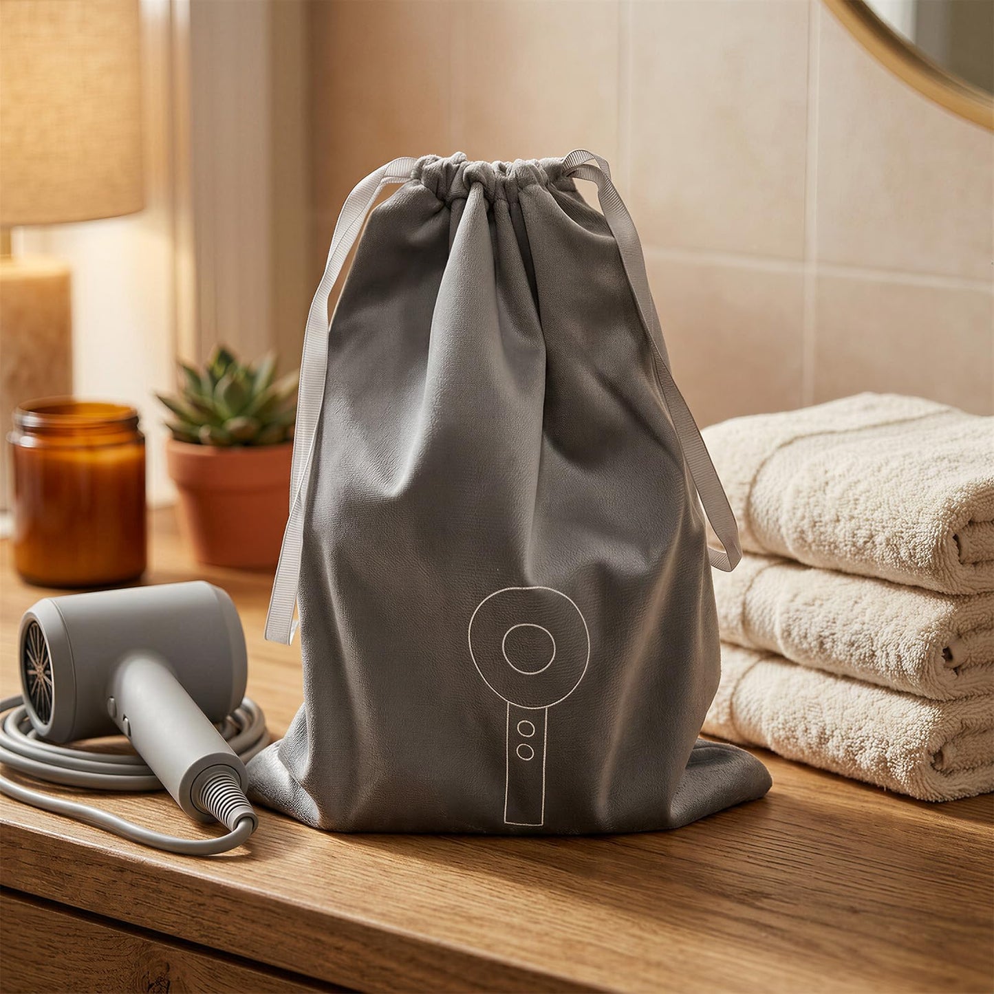 Etenpo 3 Pack Hair Dryer Bag with Double Layer, Grey Large Blow Dryer Bag for Travel and Home Storage, Heavy Duty Drawstring Hair Dryer Storage Bag for Attachments and Styling Tools (9.8" x 13")