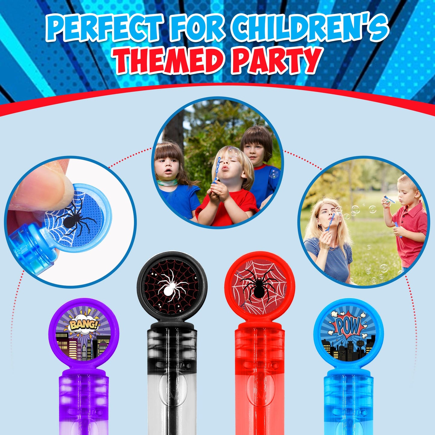 HandTool 100pcs Spider Party Favors, Hero Theme Birthday Party Supplies Including Silicone Bracelets Sticky Spider Webs Bubble Wands Temporary Tattoos, Birthday Decorations Classroom Rewards for Kids