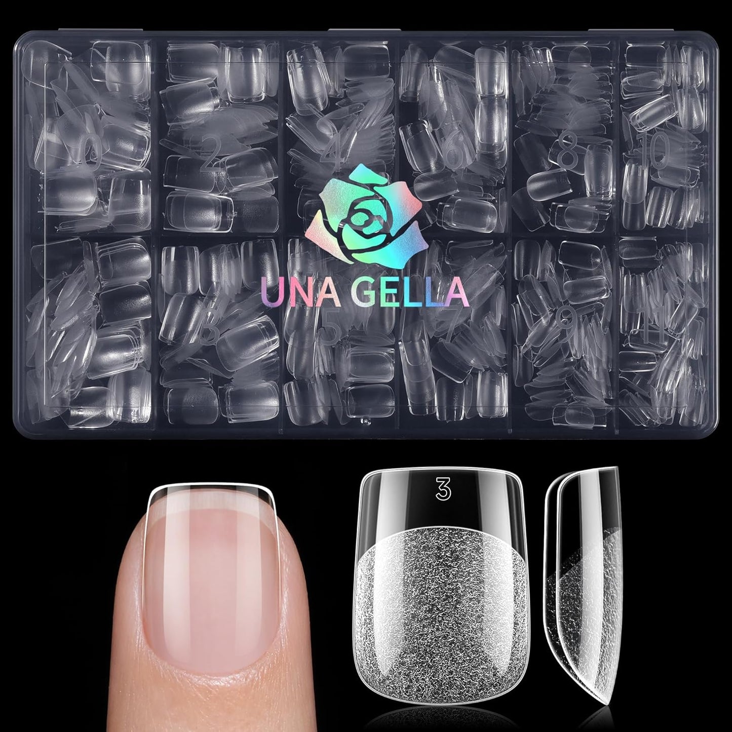 Extra Short Square Nail Tips - 600pcs Pre-Etched Soft Gel Clear Fake Nails | DIY Nail Art at Home, 12 Sizes