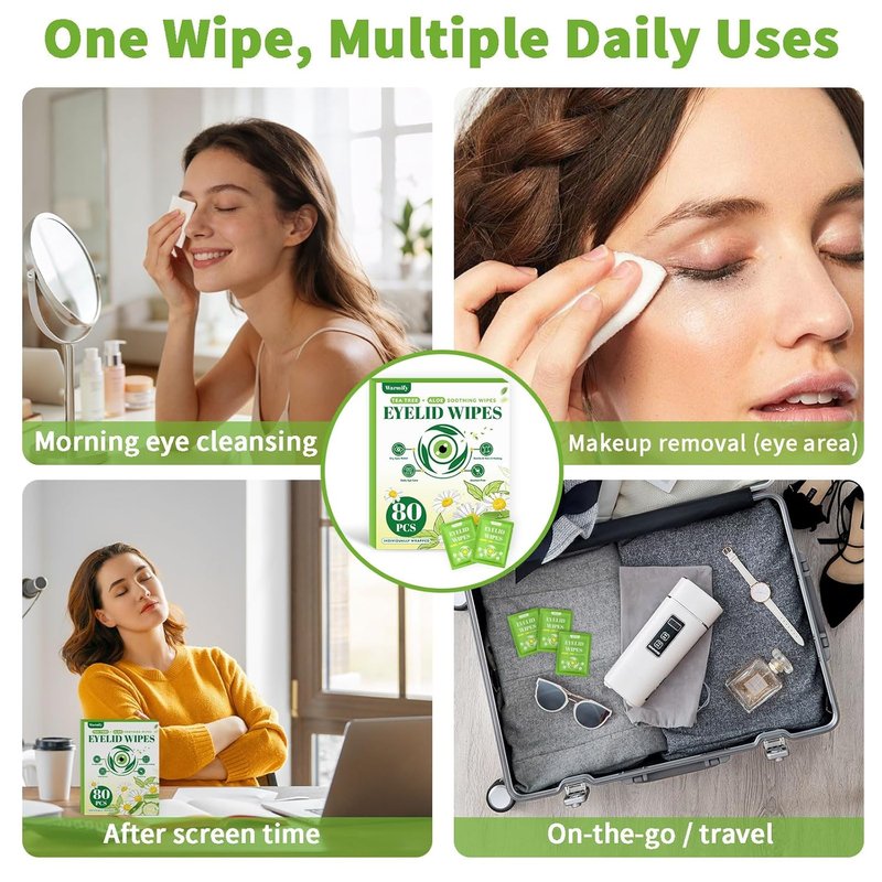 Eyelid Wipes - 80 Pcs Tea Tree Oil Cleansing Wipes for Sensitive Eyes | Alcohol-Free Daily Eye Care