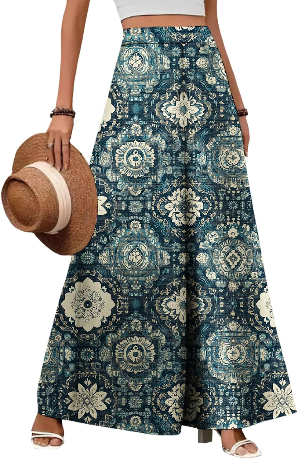ZOCAVIA Women's Boho Wide Leg Pants - Lightweight High Waisted Palazzo Trousers with Pockets | Summer Casual Style