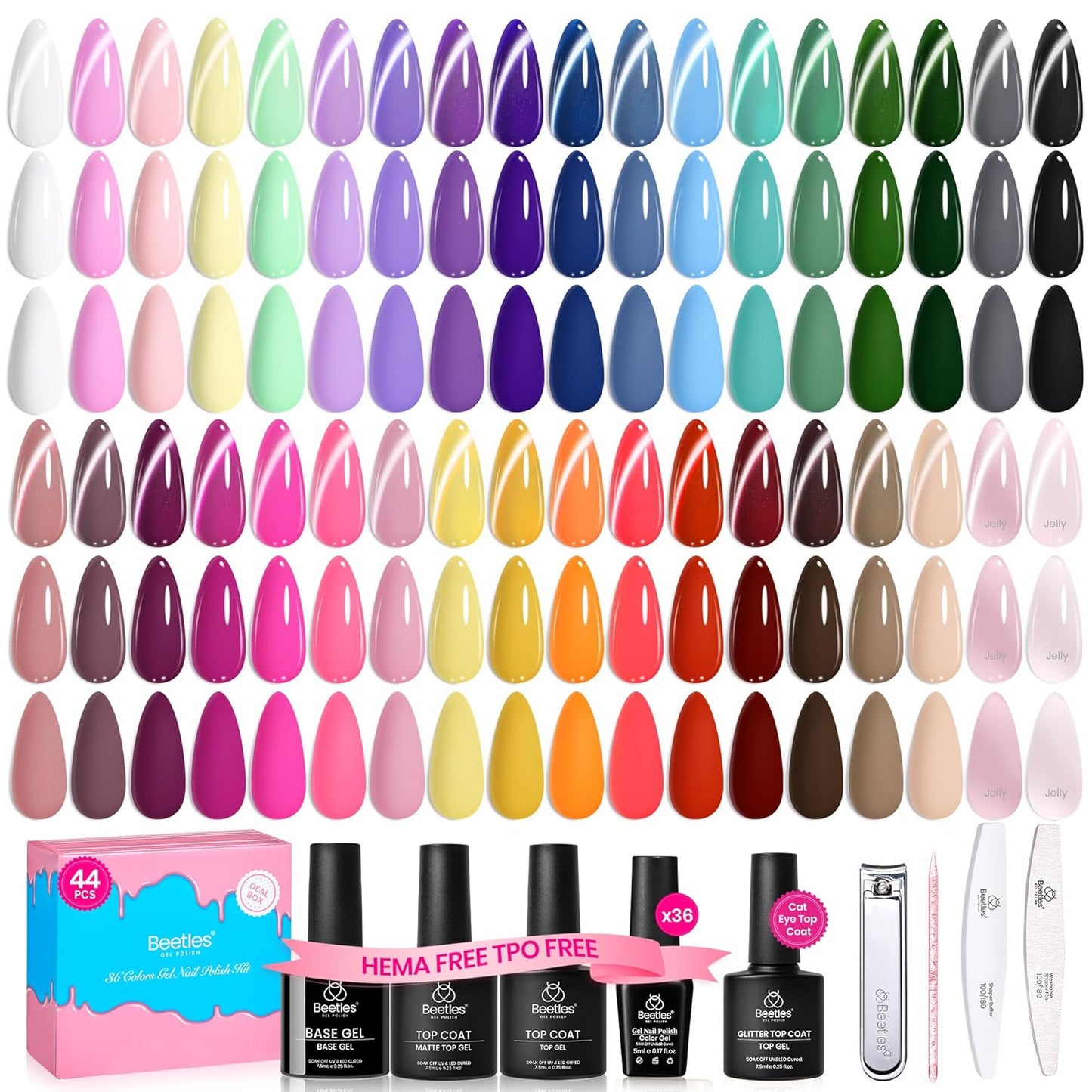 Beetles Gel Nail Polish Set - 32 Vibrant Colors | UV LED Soak Off Nail Kit with Base & Top Coat
