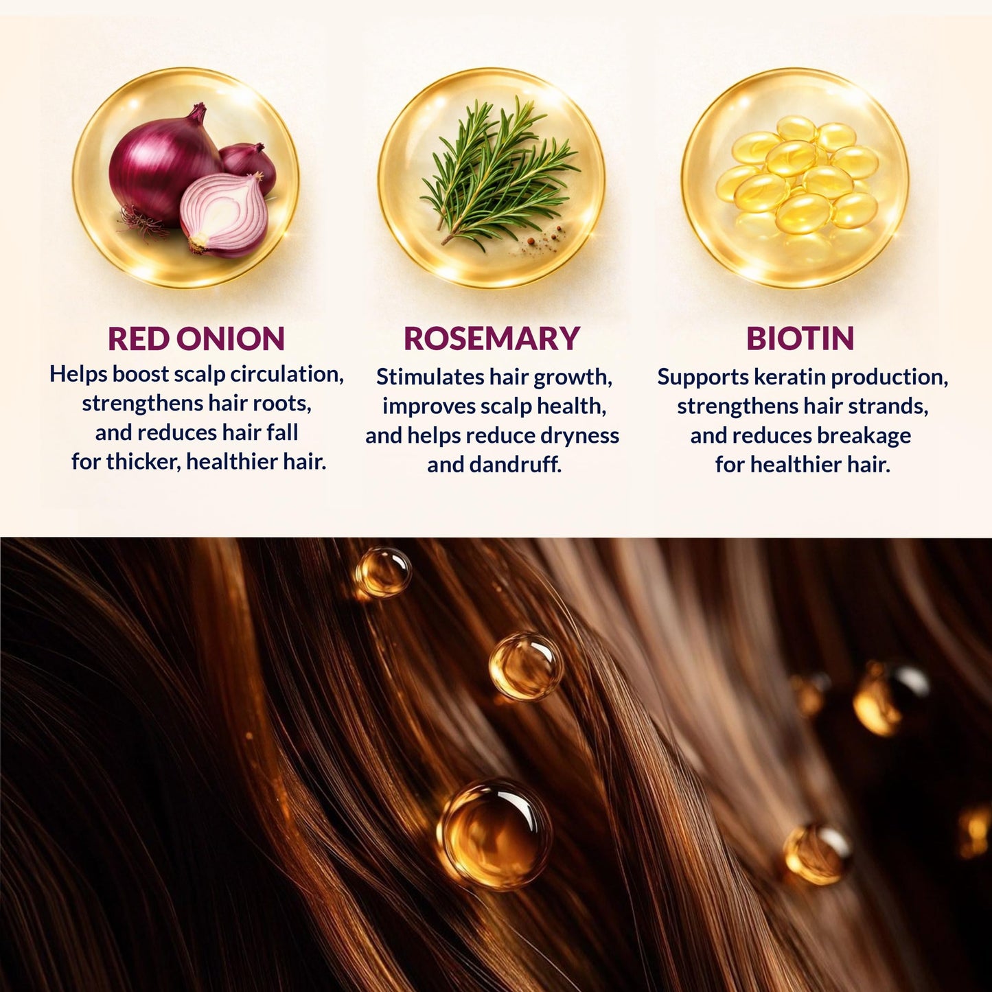 Onion Rosemary Biotin Hair Care Set – Sulfate Free Shampoo, Conditioner & Scalp Serum – Helps Strengthen Hair, Reduce Breakage & Support Fuller, Thicker-Looking Hair – 3 Piece Set