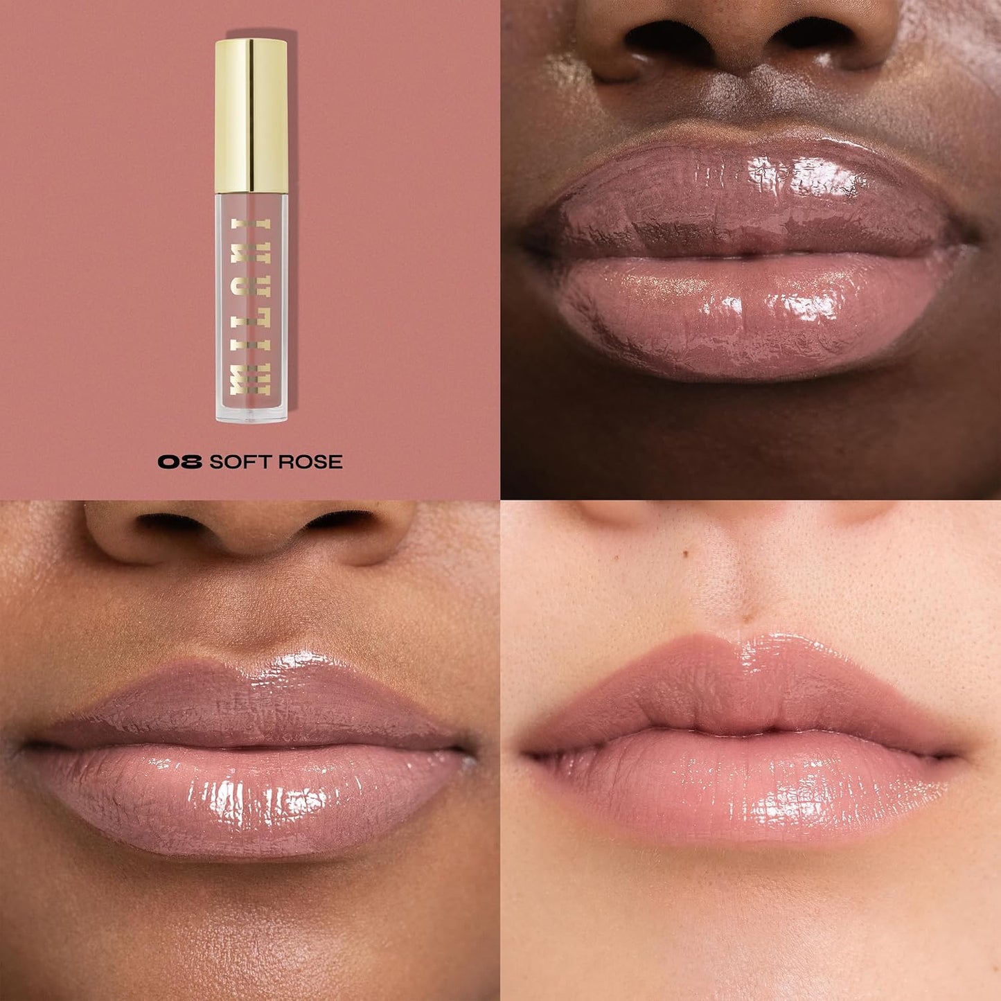 Milani Lip Gloss - Keep It Full Nourishing Lip Plumper with Hyaluronic Acid & Peptides | Soft Rose (0.13 Fl. Oz.)