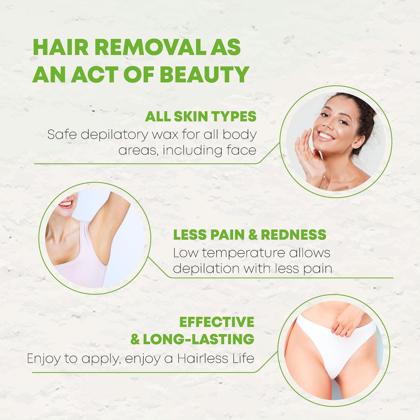 Natural Roll-On Waxing Cartridge - 100% Organic Hair Removal Roller - No Residue (Pack of 3)