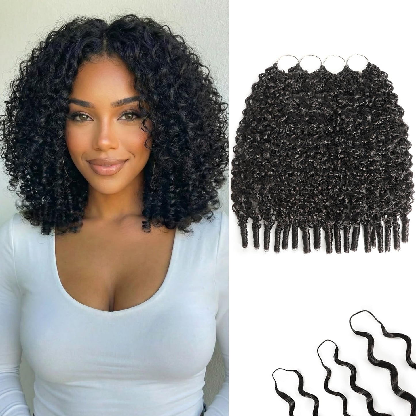 KULYMUWIG Human Crochet Hair for Black Women 12 Inch Burmese Curly Crochet Human Hair Bundles 240g Invisible Miracle Knots Hair Pre-Separated Feather Human Crochet Hair Extensions Natural Black