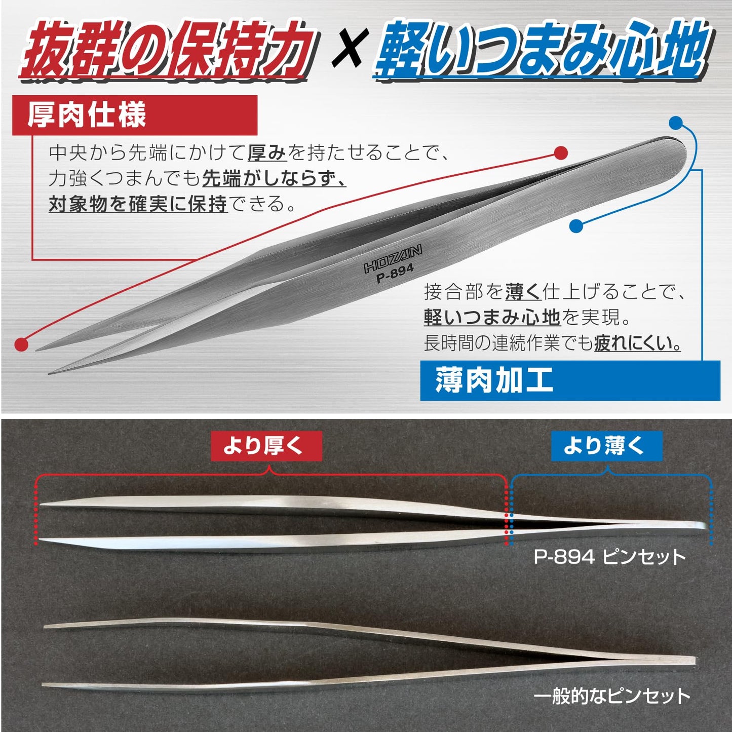 Hozan P-894 Heavy Duty Tweezers, 0.25mm tip