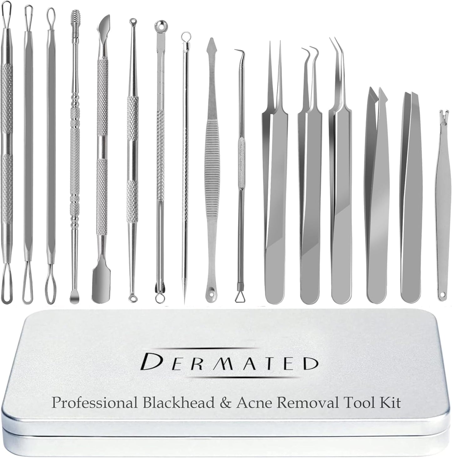 Blackhead Remover Tool Kit - 16 Pcs Stainless Steel Pimple Extractor Set for Acne, Comedones & Whiteheads