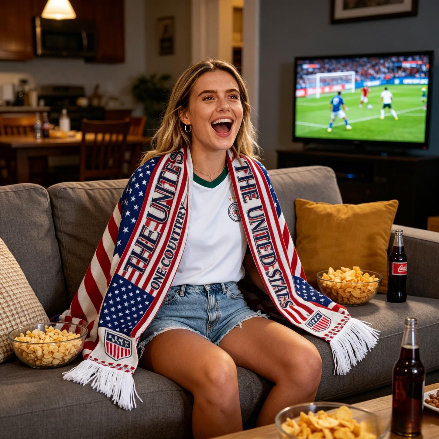 1 Piece Black Double-Sided USA Soccer Shawl, 59 Inch World Cup National Team Flag Print, Sports Fan Accessory for Game Day and Daily Wear
