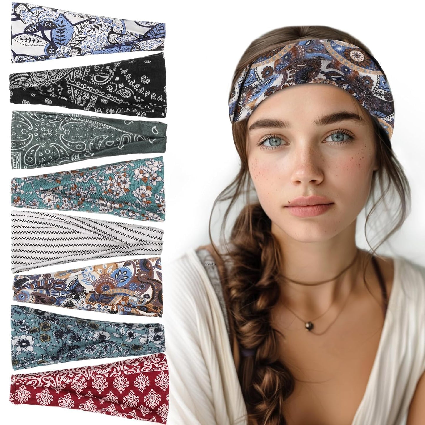 obeoby 8 Pack Headbands for Women, Boho Style Headbands