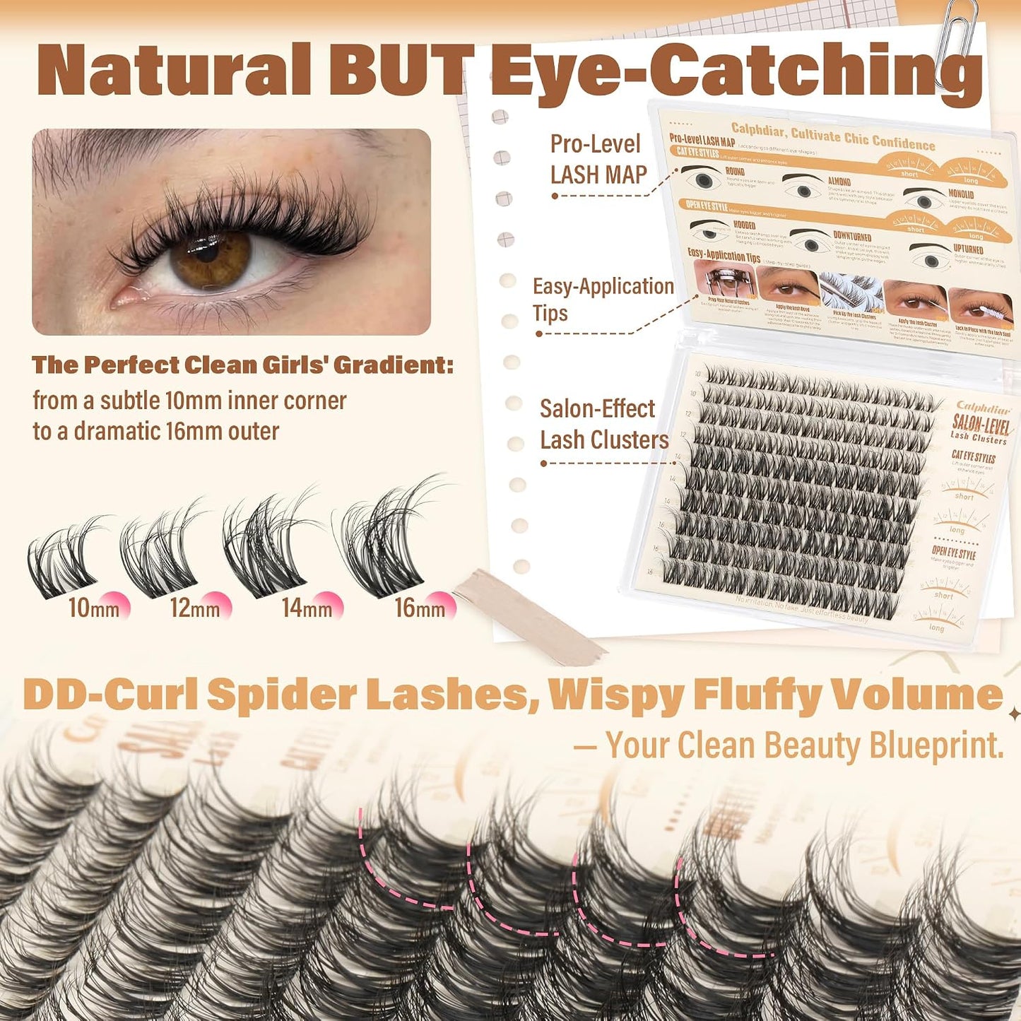 Spider Lash Clusters | DD Curl Eyelash Extensions for Fluffy, Wispy Look - 10-16MM Soft Thin Band