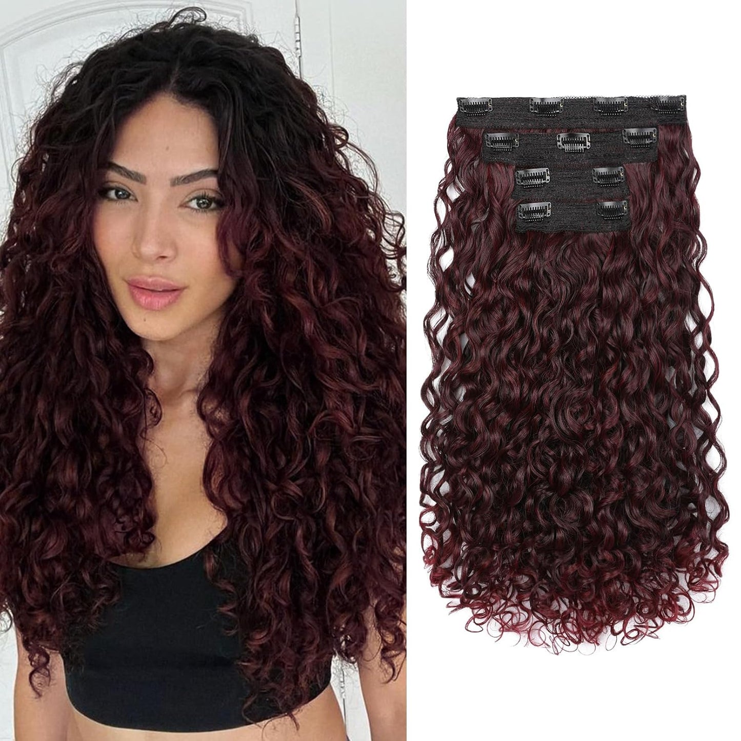 Curly Hair Extensions - 4PCS 18" GoGo Curly Clip-Ins | 100% Protein Hairpieces, Honey Blonde Highlights
