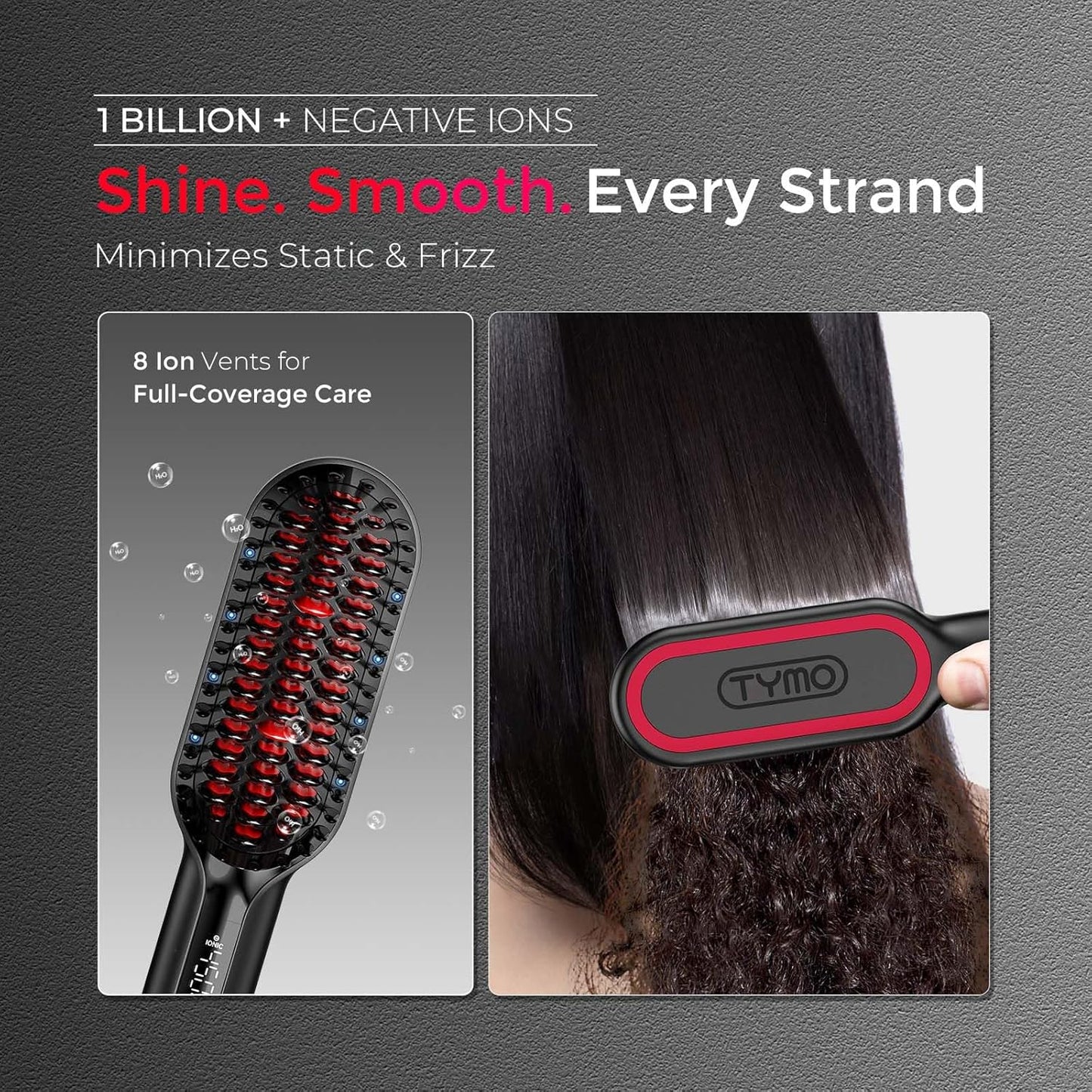 Tymo Hair Straightener Brush - Ionic Compact Styling Tool for Women | Lightweight, Fast Heat, Black