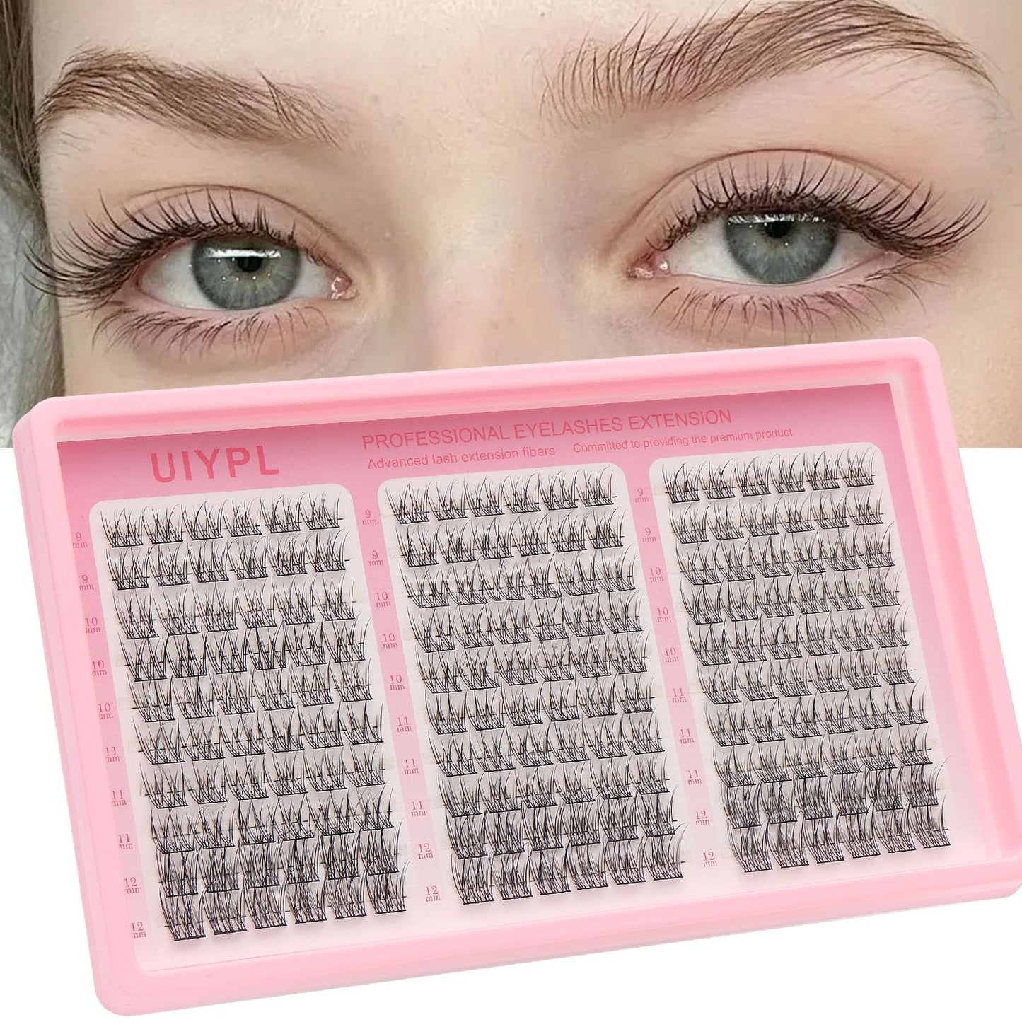 UIYPL Lash Clusters Kit-Cluster Eyelash Extensions. Eyelash Extension Kit. Volume Lash Clusters. Pro Lash. False Eyelashes & Adhesivesc. (Fishtail 180pcs)