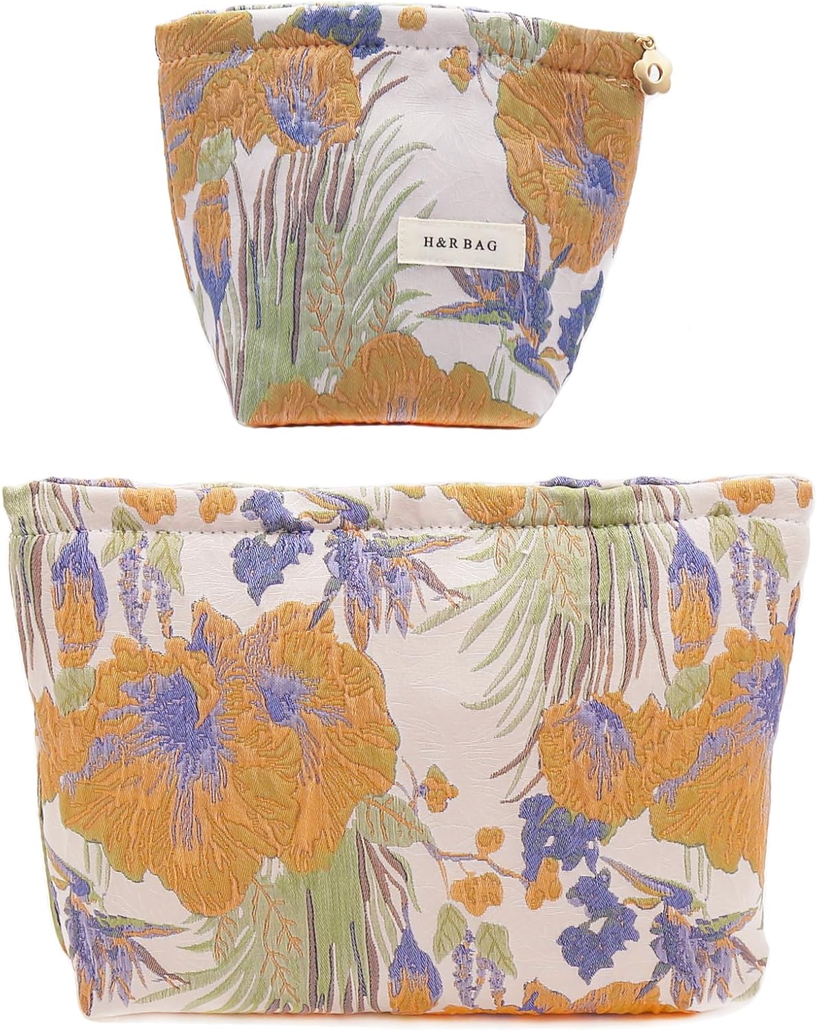 Large Floral Makeup Bag Set - 2 Pcs Travel Toiletry Organizer for Women | Embroidered Cosmetic Pouches with Zipper