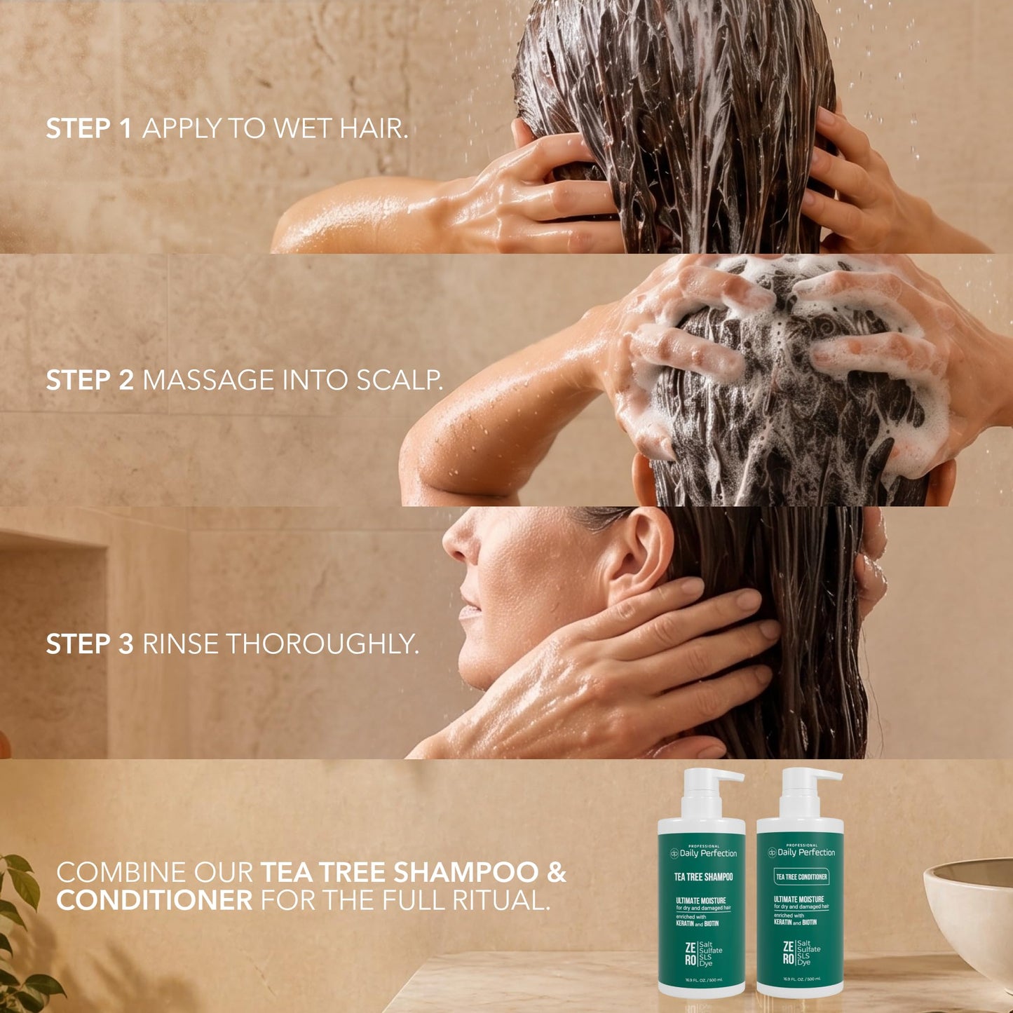 Daily Perfection Tea Tree Shampoo and Conditioner Set - Ultimate Moisture Hair Care Duo with Biotin and Keratin for Dry and Damaged Hair - Salt, Sulfate and Paraben Free - 16.9 Fl Oz Each, 2-Piece Set