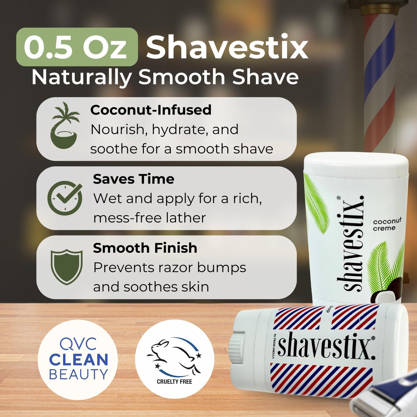Travel Shaving Cream Stick Set 2 x 0.5 Oz | Coconut Crème - Barber Shop Combo Pack | Razors, Shavers Friendly Mini Hair Removal Cream Bar For Women, Men | Shavestix Shave Stick Travel Size Toiletries