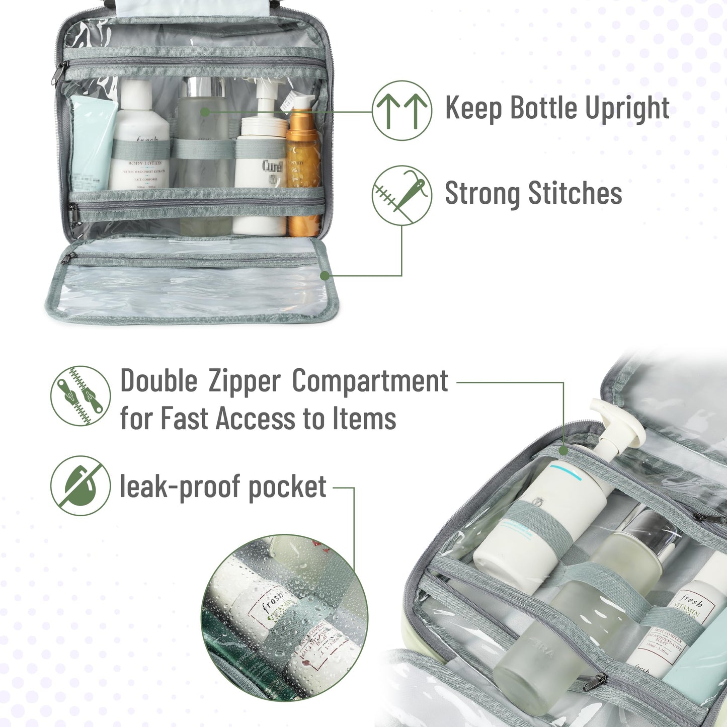 Ms. Pen- Travel Toiletry Bag Organizers, Sage Green
