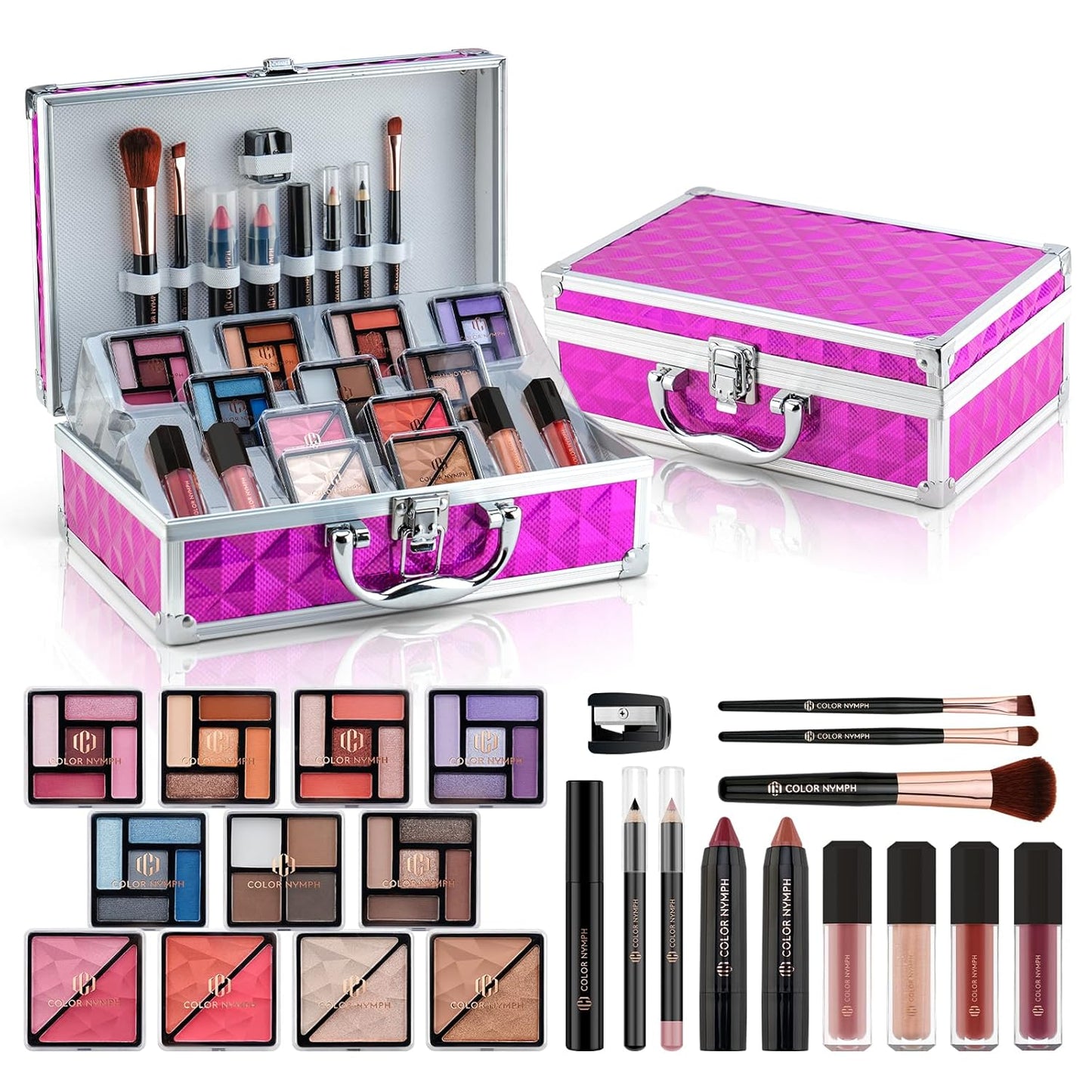 Color Nymph Makeup Kit for Tweens - Complete Pink Starter Set with Eye Shadow, Lipstick, Blush & Brushes