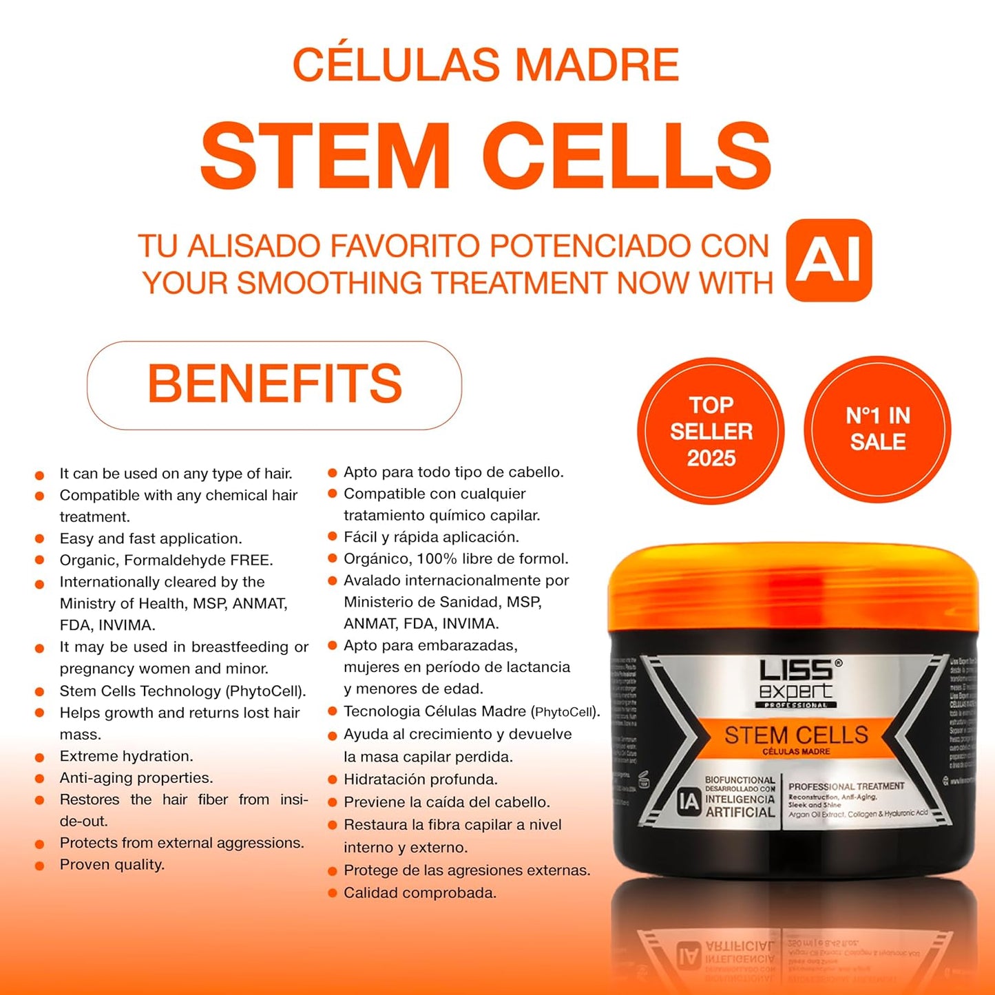 Liss Expert Hair Straightening Treatment Kit - Professional Stem Cells & Titanium Flat Iron | 8.45 oz (250 ml)