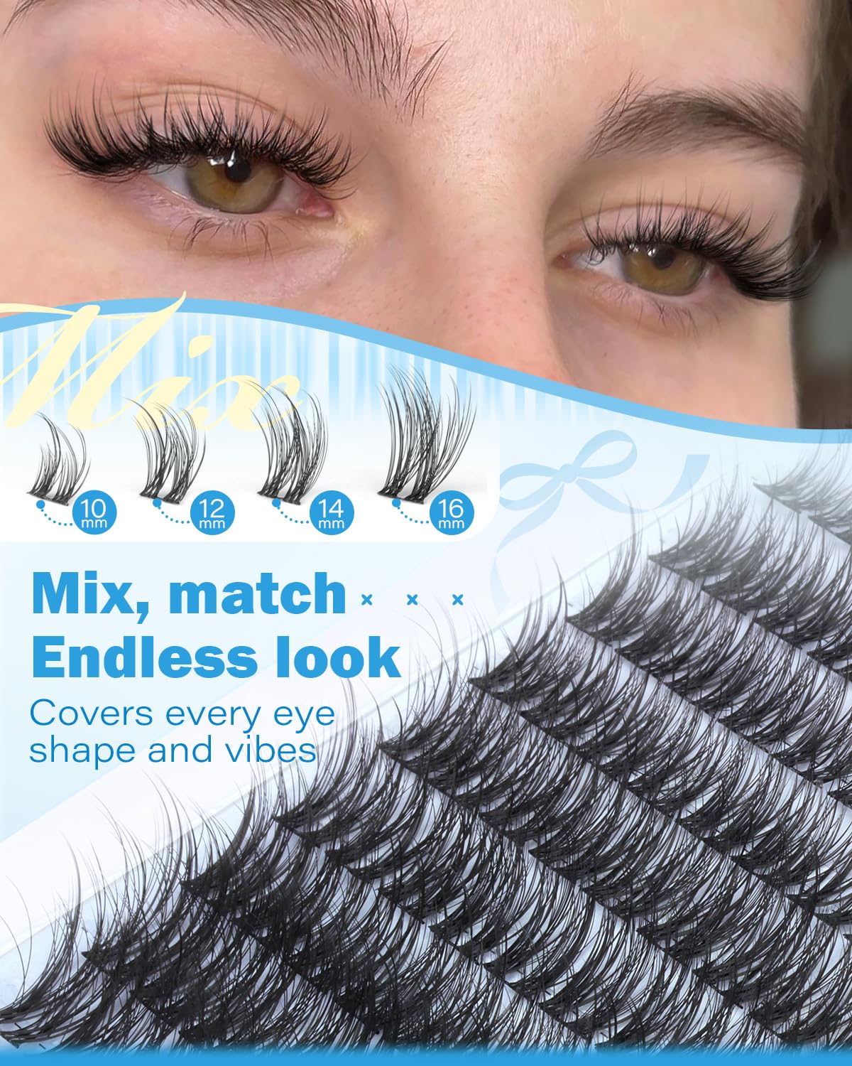 Wtvane Wispy Lash Clusters Fluffy Eyelash Clusters Lashes 10-16mm Natural Cluster Eyelash Extensions CD Curl Incividual Lashes Clusters with Thin Band Soft Wear DIY Wispy Lash Extensions for Daily