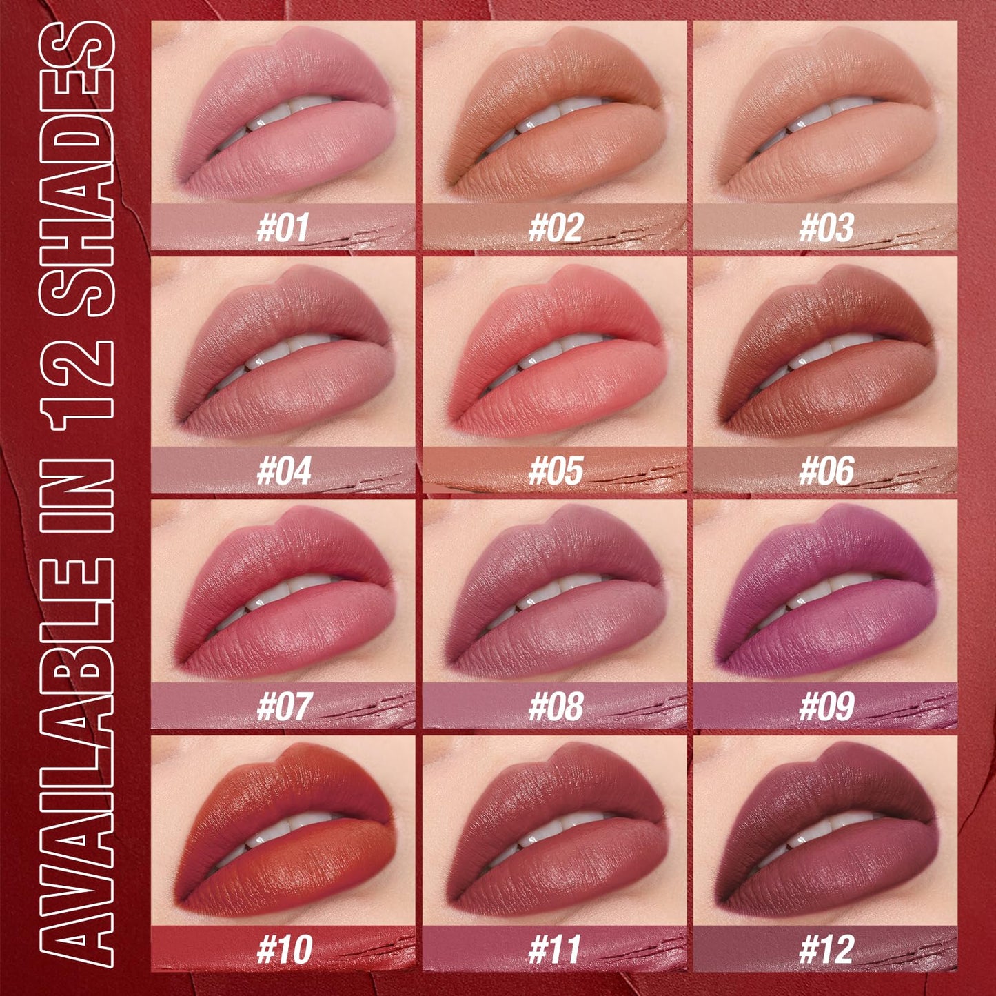 Jolilab 2Pcs Velvet Matte Lipstick Nude Matte Soft Dark Color Stick High Pigmented Long-Lasting Waterproof Lip Stick Lip Balm Beauty Cosmetics Gift for Women（01#+02#