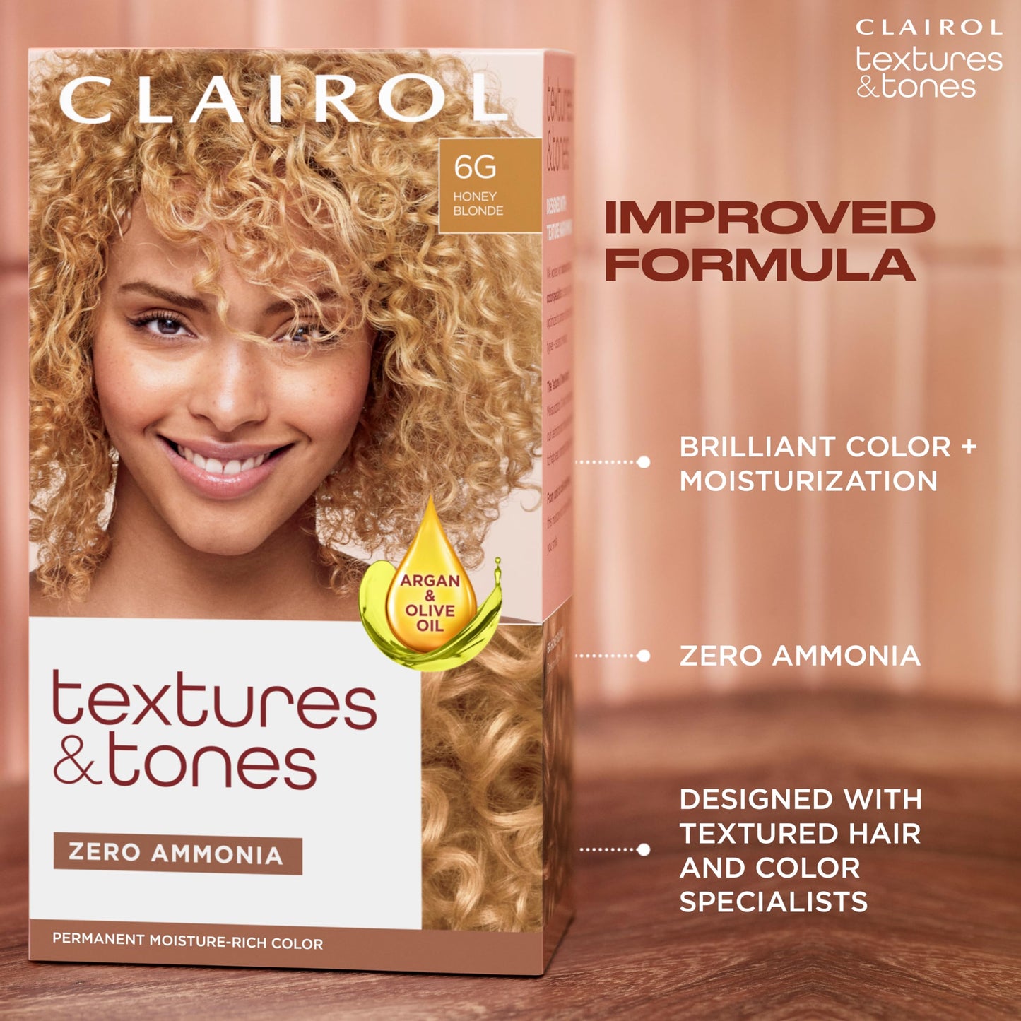 Clairol Textures & Tones Permanent Hair Dye, 2N Mocha Brown Hair Color | Ammonia-Free | Moisture-Rich Formula with Argan, and Olive Oil for Brilliant Shine | Pack of 1