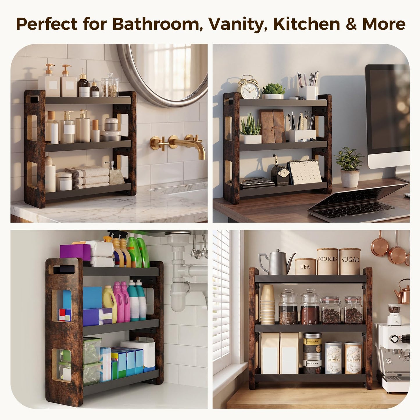 UJQSUN Bathroom Organizers and Storage,Bathroom Counter Organizer,Bathroom Counter Shelf,Bathroom Sink Organizer,Vanity Organizers,Vanity Storage,Perfume Display,Perfume Storages(Brown 3 Tier)
