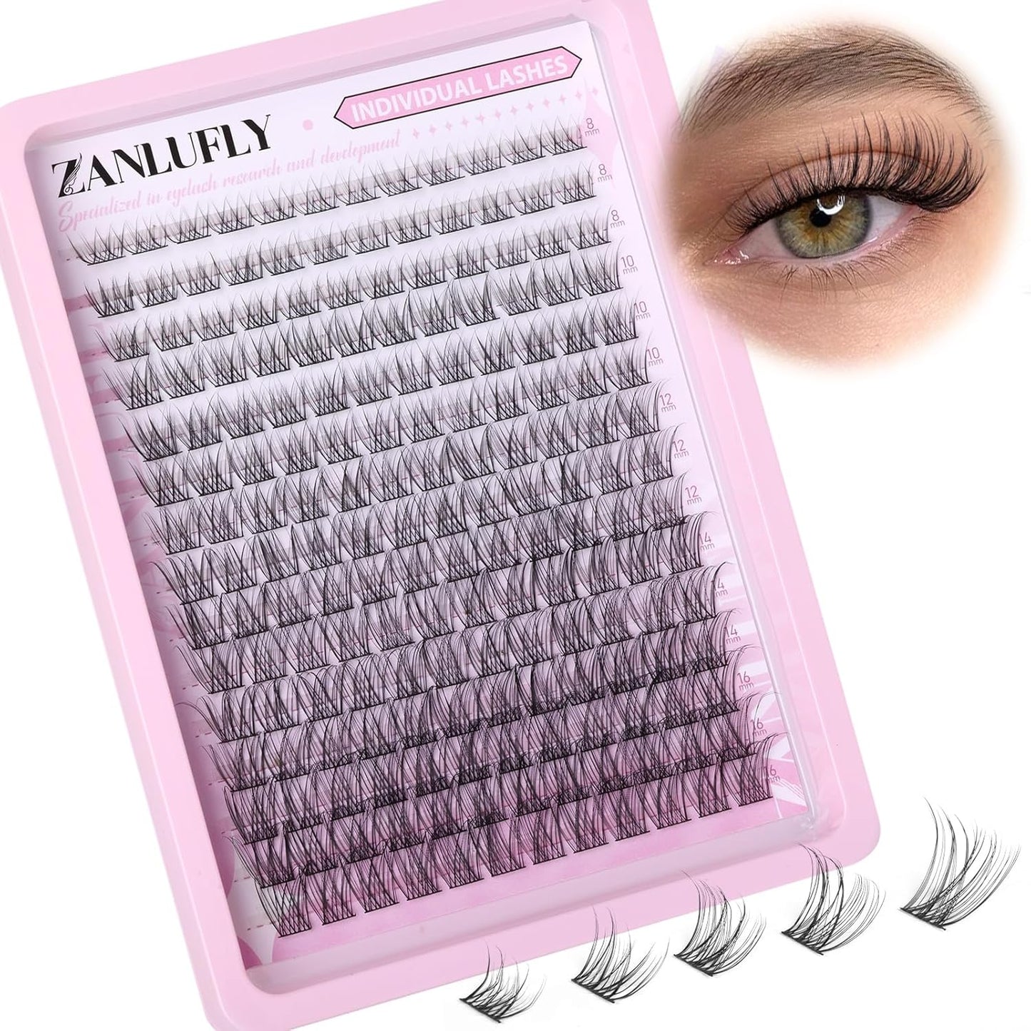 Natural CC-Curly Cluster Lashes - Wispy Eyelash Extensions with Clear Band | 10-14MM Individual DIY Lashes