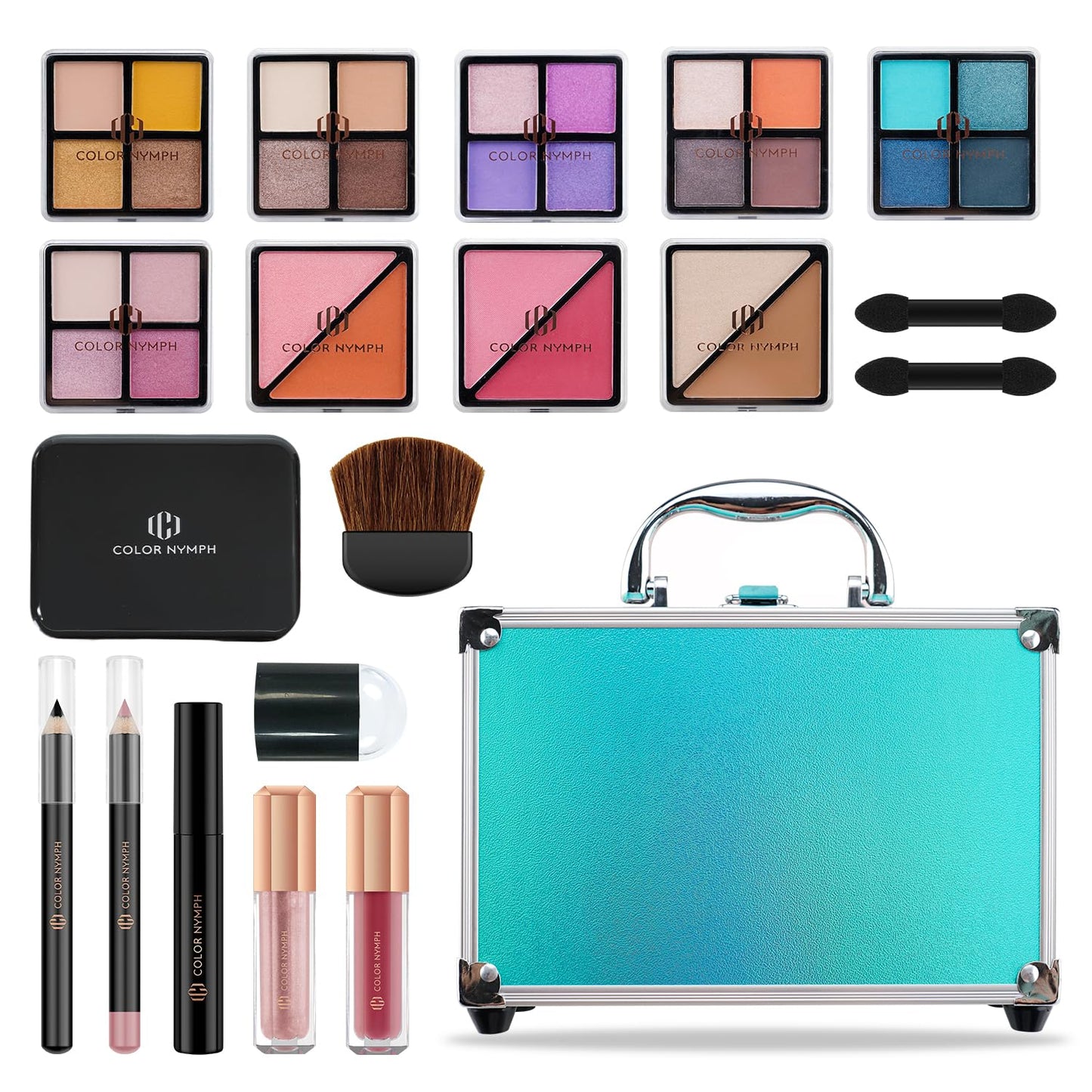 Beginner Makeup Kit for Teens - Full Makeup Set with Eyeshadow Palette, Blush, Bronzer, Lipstick & Train Case | Gold
