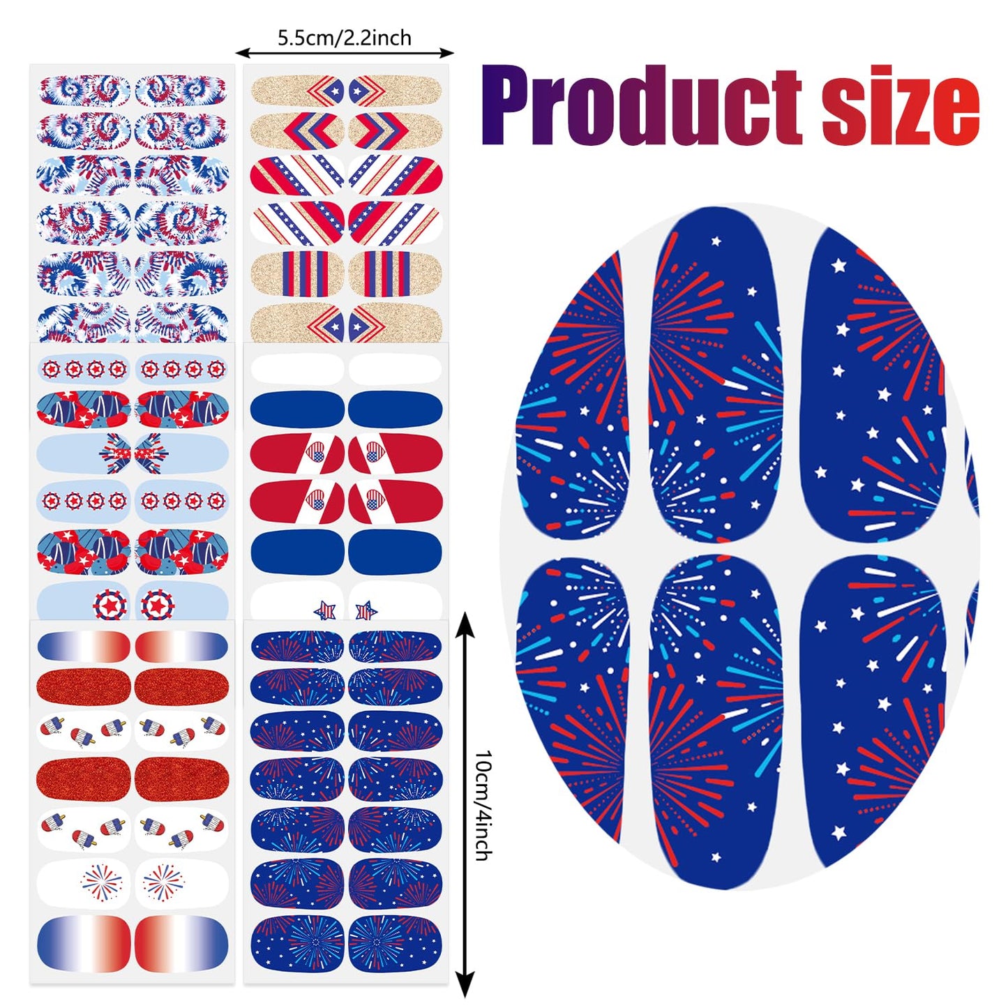 JERCLITY 6 Sheets Independence Day Nail Wraps for Women Self-Adhesive 4th of July Nail Polish Strips Patriotic Nail Strips for Memorial Day（4th of July-B）